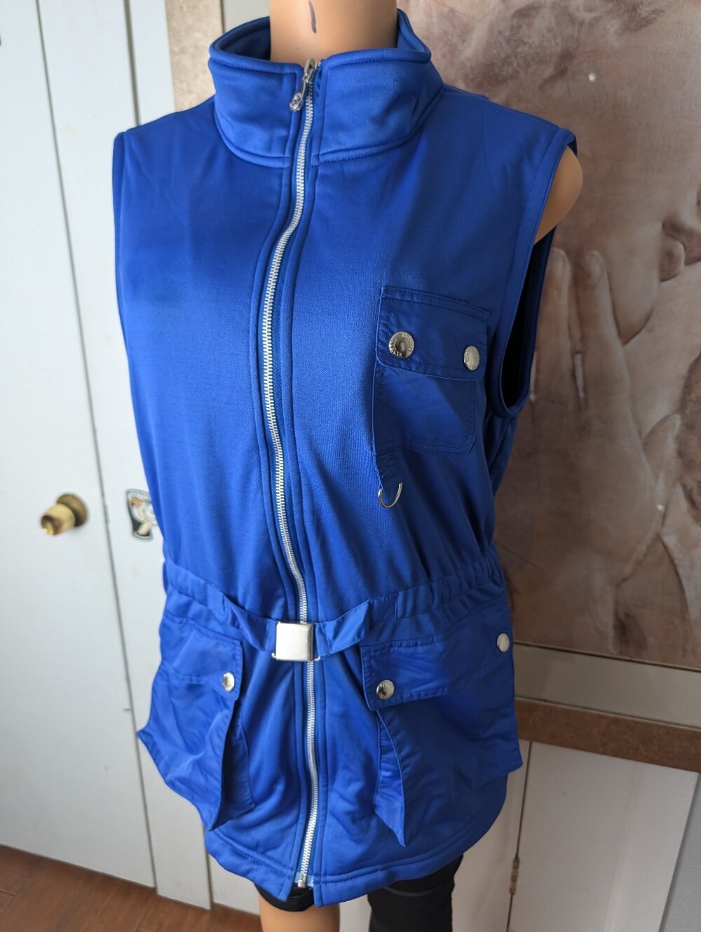 Liz&Co Electric Blue Sleeveless Zip Front Utility Vest Size M
